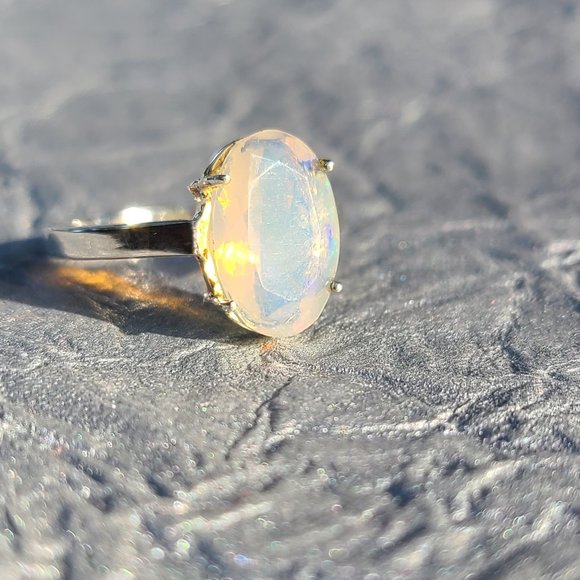 COPY-Ethiopian Opal Ring Size 7 Sterling Silver-Opal Jewelry-Opal Stone-Birth… - Picture 4 of 10